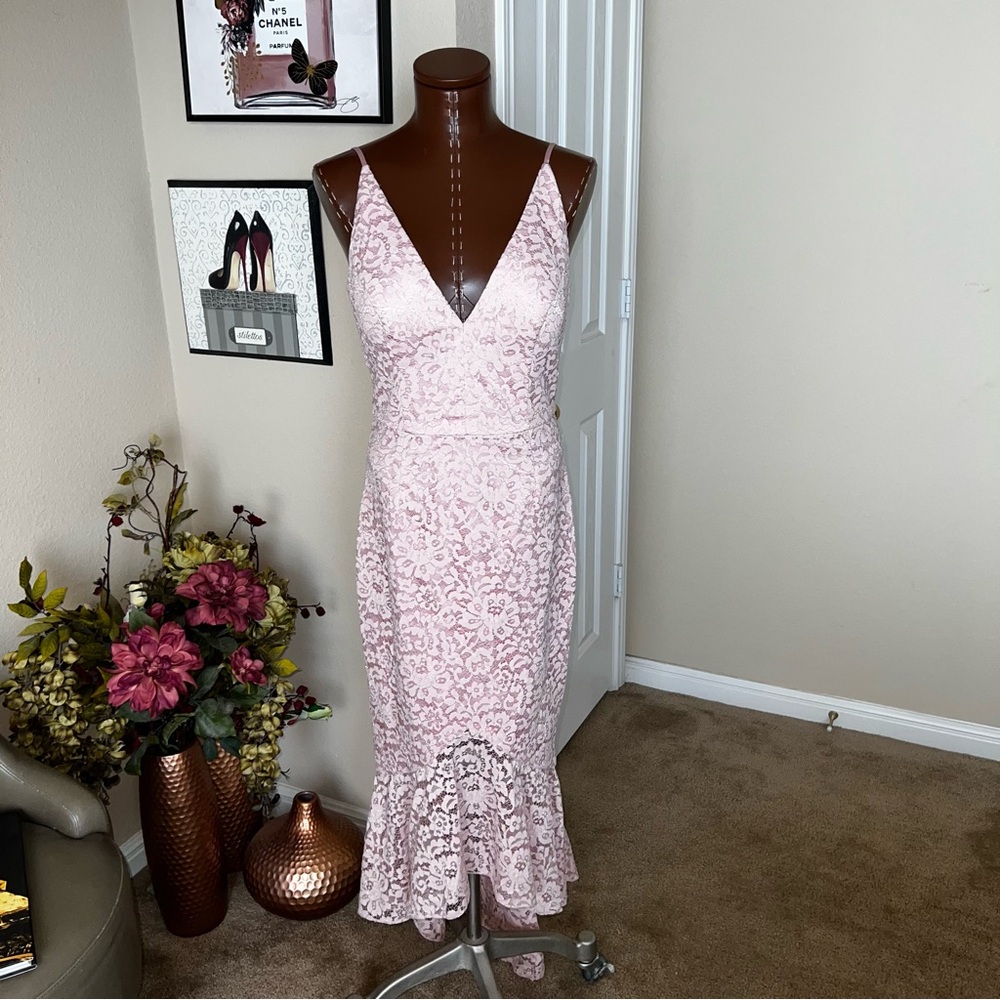Eliza J Light Pink Lace Midi Dress